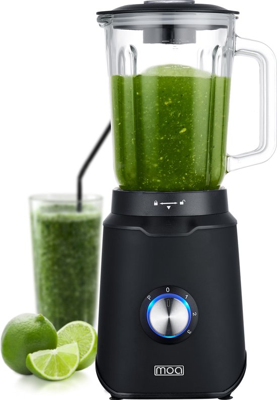 MOA Krachtige Blender - Met glazen kan - 1,5 liter - Zwart - 1000 Watt - TB61B van MOA