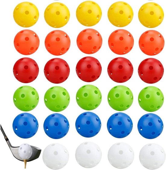 Multicolour Golfballen Set van 30 Stuks van Plastic met 26 Gaten voor Oefeningen en Driving Range van Merkloos