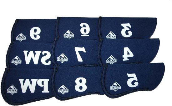 Neopreen IJzeren Hoezen - Golfclub Beschermers - Golfclub Bescherming - 9-delige Set - 20.07 x 14.48 x 2.29 cm - Marineblauw