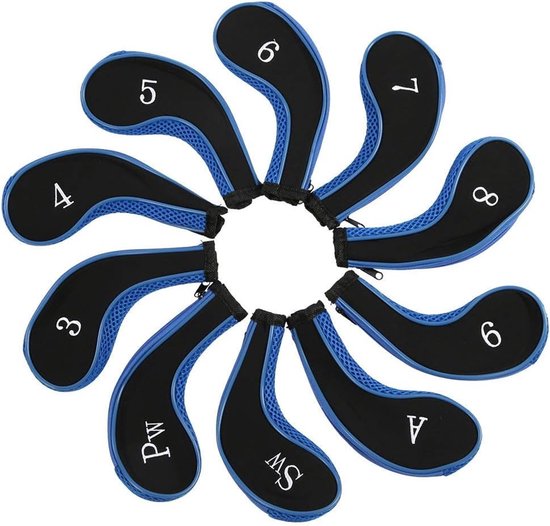 Neopreen Waterdichte Golf Club Hoofd Covers Set van 10 Stuks voor IJzers en Putter Bescherming Accessoire (Donkerblauw)
