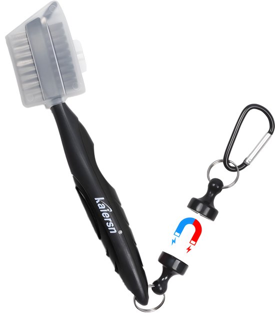 New Golf Cleaning Brush - Dubbelzijdige Reinigingsborstel met Nylon & Stalen Borstels - Magnetische Snelsluiting & Spike - Onmisbaar Golf Accessoire van BIG TEETH