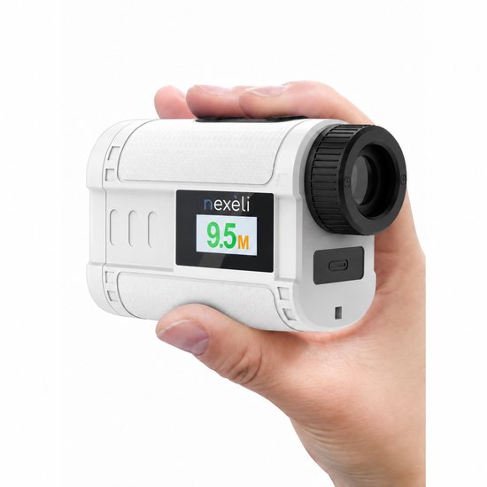 Nexeli NX-GF1200 Golf Rangefinder – 1200m – 6x Vergroting – Hellingcorrectie – Vlagvergrendeling & Trilmelding – Ingebouwde Oplaadbare 750mAh Batterij – IP54 Waterbestendig – Golf Afstandsmeter