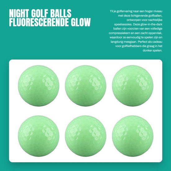 Night Golf Balls - Fluorescerende Glow Golfballen - Duurzaam en Helder - Geen Batterijen Nodig - 6 Stuks - Ideaal voor Nachtgolf