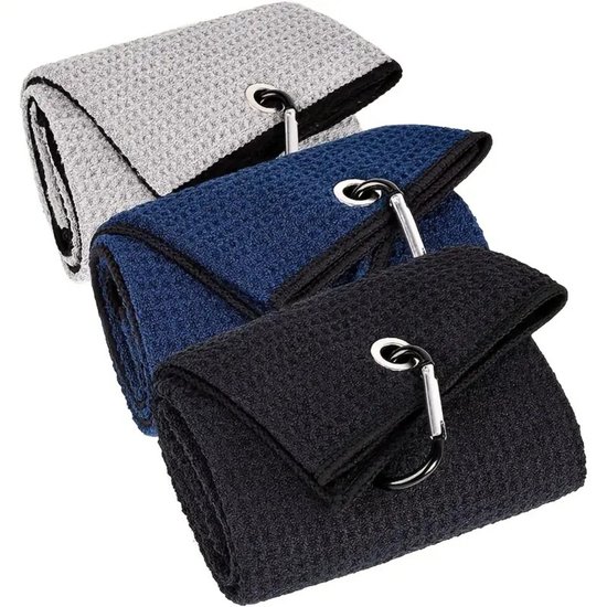 Nivard Golf Handdoek - Golfhanddoek - Golf Accessoires - Towel - Comfortabel - Zwart+Grijs+Blauw van Merkloos