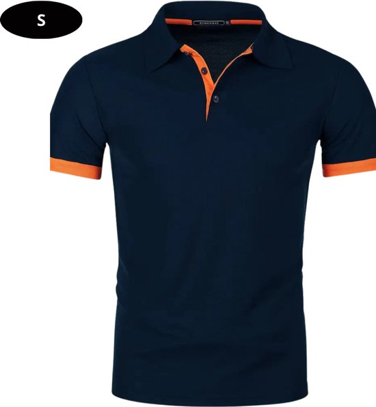 Nivard Golf Shirt Heren - T-shirt - Golfkleding - Golfen - Golf Accessoires - Polo Shirt - Marineblauw + Oranje - Maat S van Merkloos