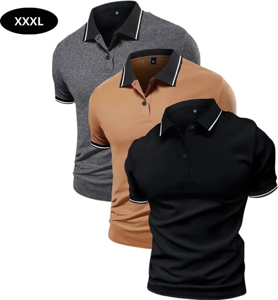Nivard Golf Shirt Heren - T-shirt - Golfkleding - Golfen - Golf Accessoires - Polo Shirt - Zwart & Grijs & Beige - Maat XXXL van Nivard