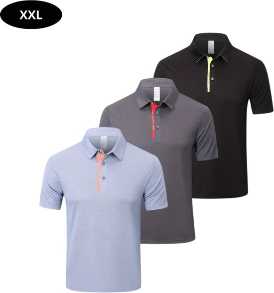 Nivard Golf Shirt Heren - T-shirt - Golfkleding - Golfen - Golf Accessoires - Polo Shirt - Zwart + Grijs + Grijs/Blauw - Maat XXL