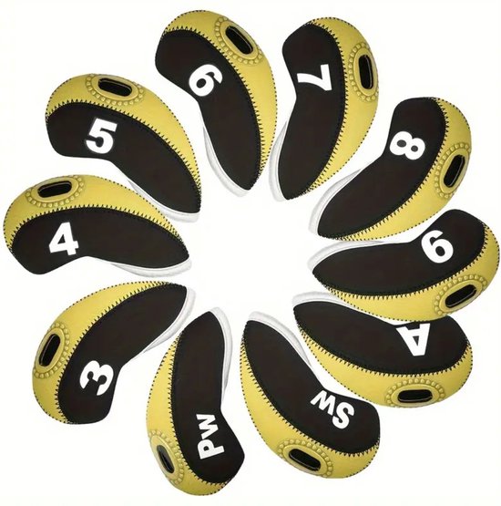Nivard Golfclub Headcover - Covers - Beschermers - Golfset - Zwart & Geel - 10 Stuks