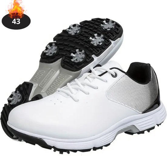 Nivard Golfschoenen Heren - Golfkleding - Golfschoenen Antislip - Waterdicht - Golfen - Met Spikes - Wit/Zwart - 43 van Nivard