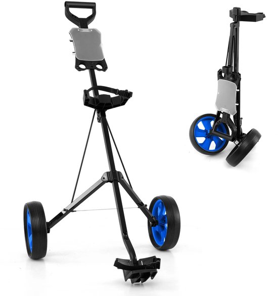 Norvia - Opvouwbare Golftrolley - 2 Wielen - Stalen Frame - Blauw - Lichtgewicht - Scorekaarthouder - Opbergvakken - EVA Coating