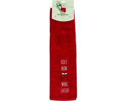 Nova Golf 'Golf Now Wine Later' Golfhanddoek - Rood Grijs van Nova Golf