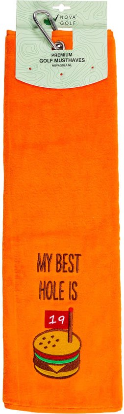Nova Golf 'My Best Hole Is 19' Golfhanddoek - Oranje van Nova Golf