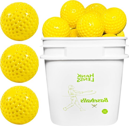 Oefen honkballen - Trainingsballen set - Slaan en velden - Verbeterde grip kuiltjes - 24 stuks emmer - Geel