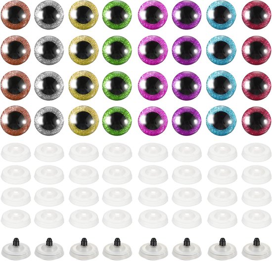 Ogen, 30 Stks Veiligheid Ogen Realistische Kleurrijke Haak Veiligheid Ogen voor Decor Haak Accessoires Ambacht, 8 Kleuren