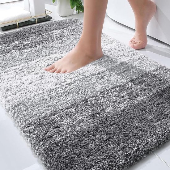 Olanly Badkamermat, extra zachte en absorberende microvezel, rubberen achterkant, sneldrogend, machinewasbaar, badmat voor badkamervloer, bad, douche en woondecoratie, 90 x 60 cm, grijs