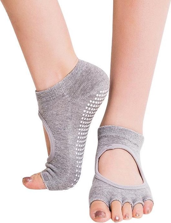 One Pair Open Toe Open Instep Anti-slip Sports Female Yoga Socks  Size: 34 - 39 (EUR) (Light Grey) van Merkloos