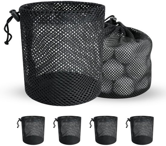 Opbergtas voor golfballen, 6 stuks netzakken met trekkoord, opbergtas voor sportuitrusting, voor het verzamelen van halve ballen, tennis