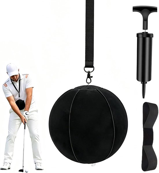 Opblaasbare golfswingtrainingsbal met handmatige pomp, verstelbare band en verbeterde swingtechniek