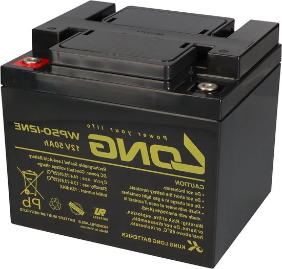 Oplaadbare Batterij - AGM Accu - Energievoorziening Trolley - Onderhoudsvrij - 12V 50Ah - Zwart