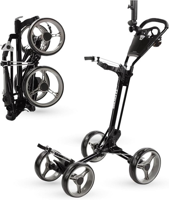 Opvouwbare Golfkar - Golf Trolley - Golfen Ondersteunen - Eenvoudig Openen Sluiten - 4 Wielen - Zwart