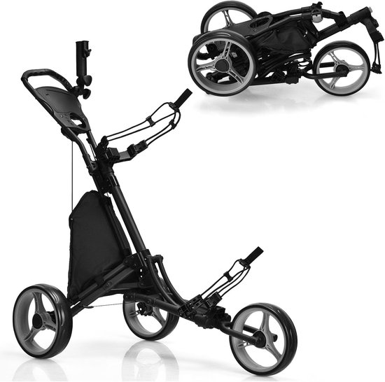 Opvouwbare Golftrolley - Golf Push Cart - Golfen Ondersteunen - Voetrem & Verstelbaar - 121 x 70 cm - Grijs