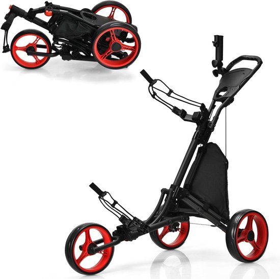 Opvouwbare Golftrolley - Golfkar Push - Golfbaan Gebruik - Voetrem Inklapbaar - 3 Wiel Model - Rood