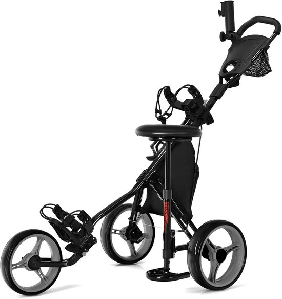 Opvouwbare Golftrolley met 3 Wielen, Zitje en Accessoires van Merkloos