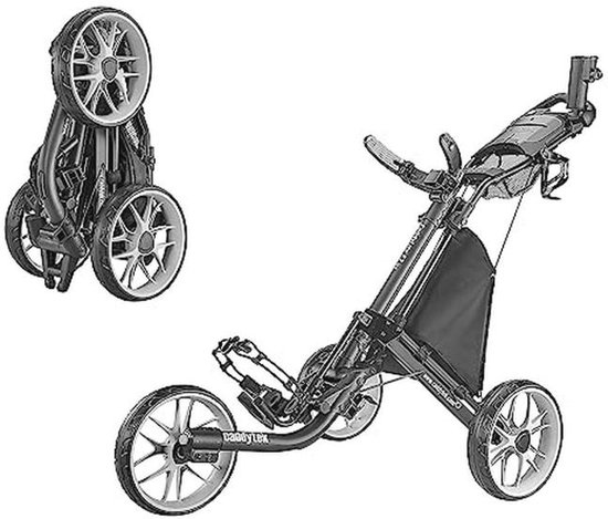 Opvouwbare Golfwagen met 3 Wielen - Lichtgewicht Duwkar met Voetrem en Handige Accessoires van Merkloos