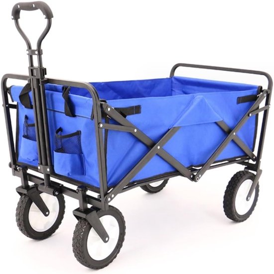 Opvouwbare tuinkar op wielen - zware festivalwagen voor buiten, kamperen, vissen, strand en picknick, gemakkelijk te vervoeren en op te bergen (blauw)