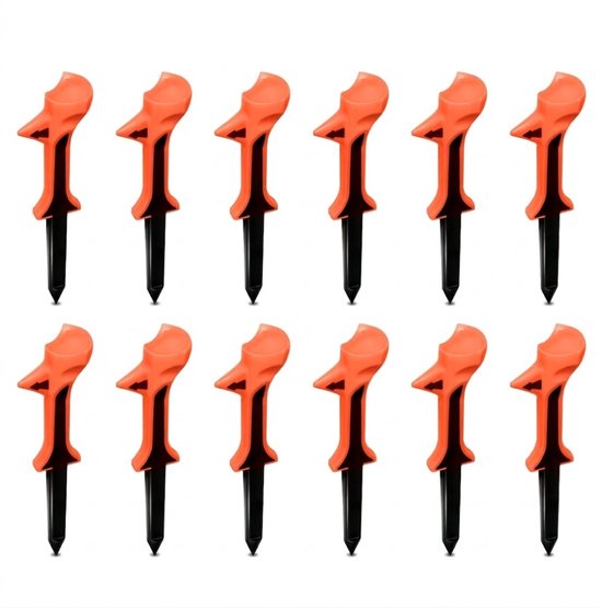 Oranje zwarte plastic golf tees 12 stuks – golf tees met laag weerstand ontwerp – herbruikbare golf tee – duurzame golf accessoires – geschikt voor training en golfspel