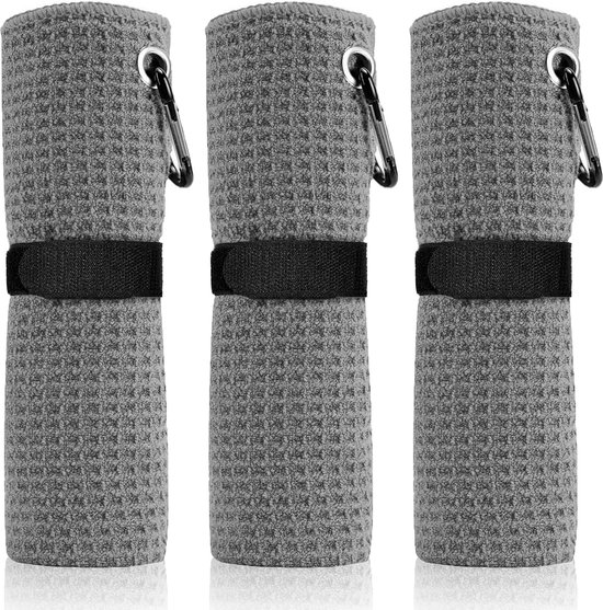 Pack of 3 Microfibre Golf Towel with Carabiner Clip, Golf Accessories, 41 x 30 cm, Absorbent, Quick-Drying and Odourless, Waffle Pattern van Merkloos