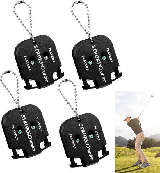 Pack of 4 Golf Counters - Stroke Counters - Hand Counters - 2 Players - Wave Result Counter - Point Counter with Key Chain - Indicator for Stroke Keeper van Merkloos