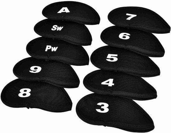 Pack van 10 Neopreen Golfclubhoezen - Cijfers - Letters - Golfaccessoires Geschikt voor de meeste Rackets van Merkloos