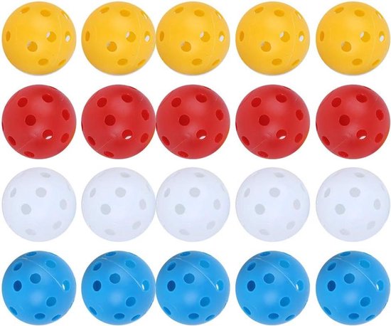 Pak van 20 Oefengolfballen voor Indoor Golftraining - Luchtstroom Holle Plastic Ballen in Gemengde Kleuren - Golfsportaccessoires
