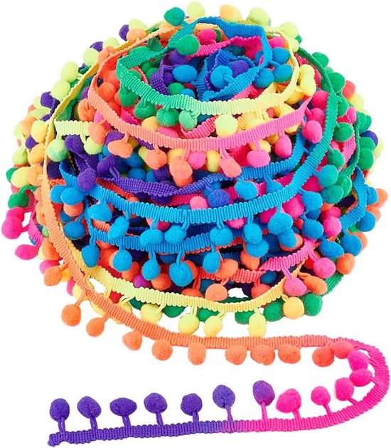 PandaHall 20 Yards Pom Pom Trim Regenboog Fringe Ball Trim 8,5 ~ 26 mm Ball Fringe Lint, Garland Lint Naaien Kwastje Kant voor Thuis Party Decor Kleding Jurk DIY Ambachten Naaien, 12 mm Bal van pandahall