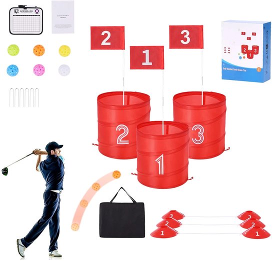 Pelor Bucket Golf Spel voor Kinderen en Volwassenen - Draagbare Backyard Golf Set met 3 Doelen voor Buiten