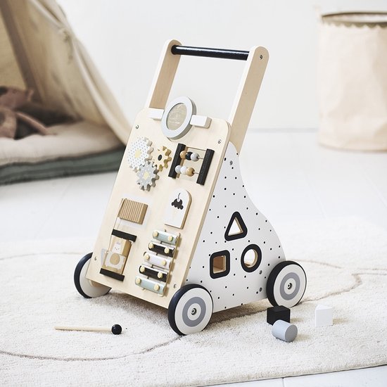 Petite Amélie ® Houten Loopwagen 1 jaar - Babywalker als Looptrainer - Stimuleert Motoriek & eerste Stapjes - Eindeloos Speelplezier (van Xylofoon, Vormenstoof tot Spiegeltje) - Naturel van Petite Amélie