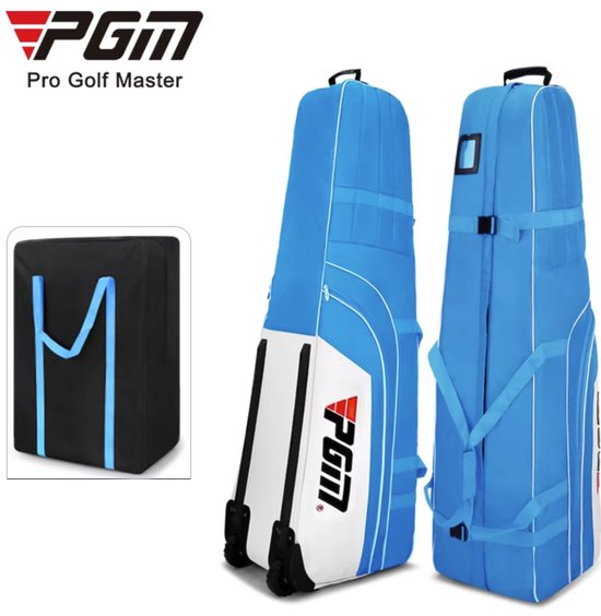 PGM Golf Reistas op Wielen – Waterafstotende Travel Cover voor Golfclubs – Stevige & Opvouwbare Golftas met Draagriemen – Blauw/Wit – Ideaal voor Vliegtuig of Auto van PGM