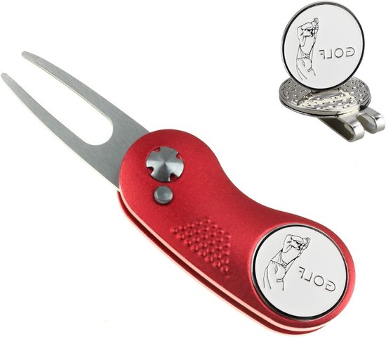 Pitch Mark Repair Tool met 2 Ball Markers en 1 Hoedclip - Draagbare Divot Repair Tool voor Golf Green met Vouwfunctie van Merkloos