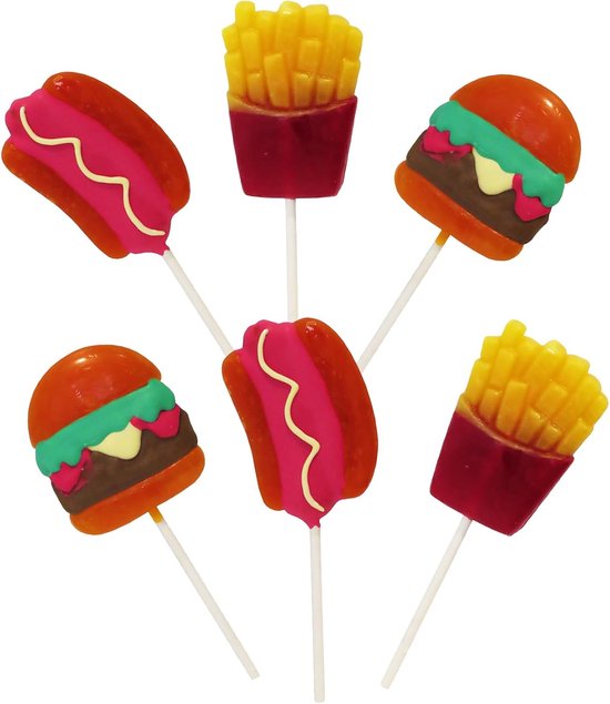 Play Xxl Lolly Set – 6 stuks Hotdog, Burger Friet, 6 x 80g –