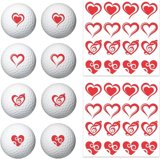 PLIGREAT Red Heart Golfbalmarker, 32 stuks, golfbalmarkeringsstickers voor het markeren van golfballen, 2 vellen - ShopVlot