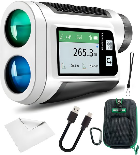PolkaHome Digitaal golf rangefinder – golf afstandsmeter / golf range finder – golf accessoires – golfafstandsmeter 1000m met zijdisplay, hellingscompensatie, trilfunctie & spraakuitzending – USB-C oplaadbaar van Merkloos