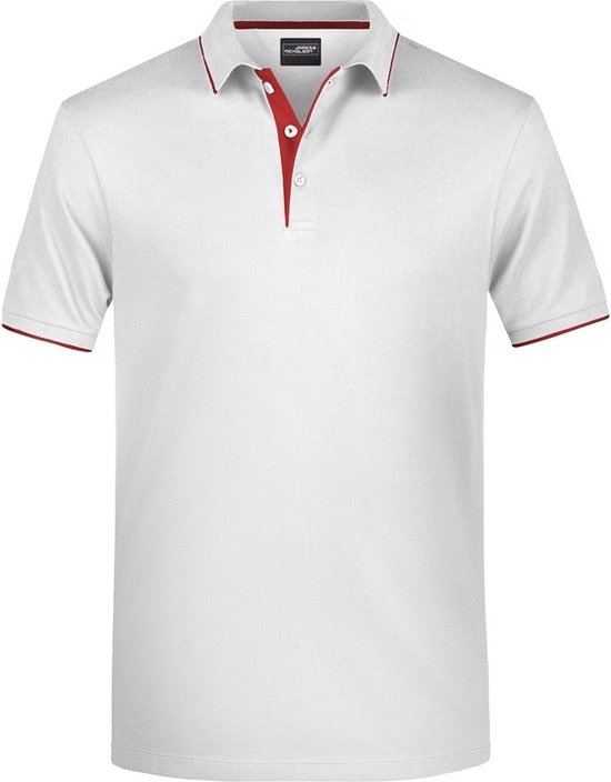 Polo shirt Golf Pro premium wit/rood voor heren - Witte herenkleding - Werkkleding/zakelijke kleding polo t-shirt M van Golf Pro