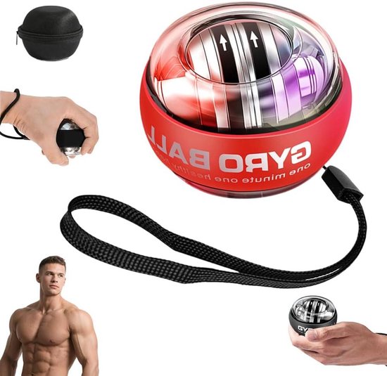 Polsbaltrainer Gyro Ball - Handversterker Onderarmtrainer - Kracht Training - Zink Rotor LED - 300 Gram - Rood