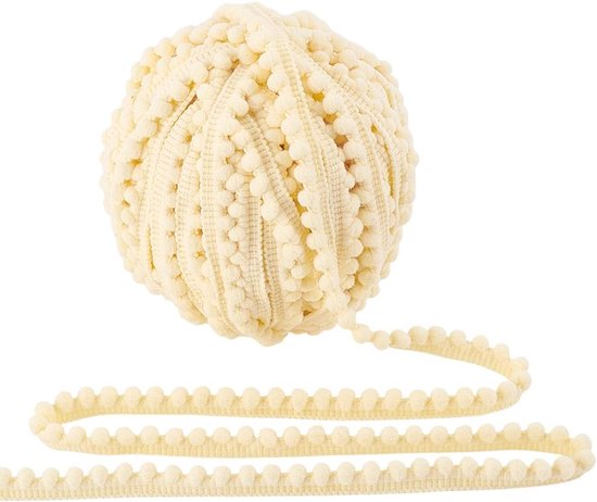 Pompoms met franjes, 12 mm met enkele rand, 12 mm met enkele rand, franje, tarwekleur, naaien, handwerk, pompons, kwastjes, kant voor naaien, doe-het-zelf ambachten, feest, woondecoratie