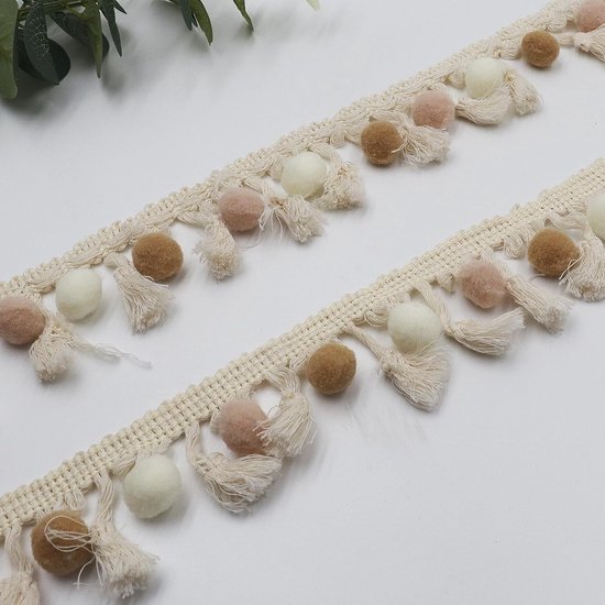Pomponboord en linten voor het naaien, kwastboord, pomponband, pompon, fringen, lint, voor banken, stofdecoratie, naaien, knutselen, gordijnen, kleding (A#, 5M)