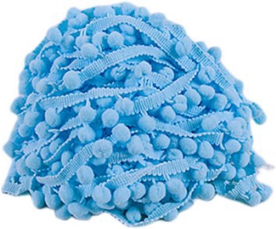 pomponboord, pomponboord, pomponband, pomponband, pomponband, pomponband, pompon, franjes, kwastjes, sierborrte, voor kleding, gordijn, decoratie, hemelsblauw