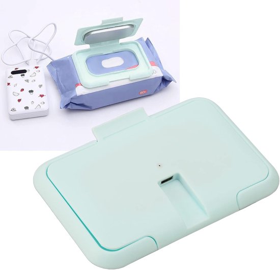 Portable Baby Wipes Warmer - Ultra-Thin USB Hot Wipe Dispenser - Constant Temperature - Lichtblauw