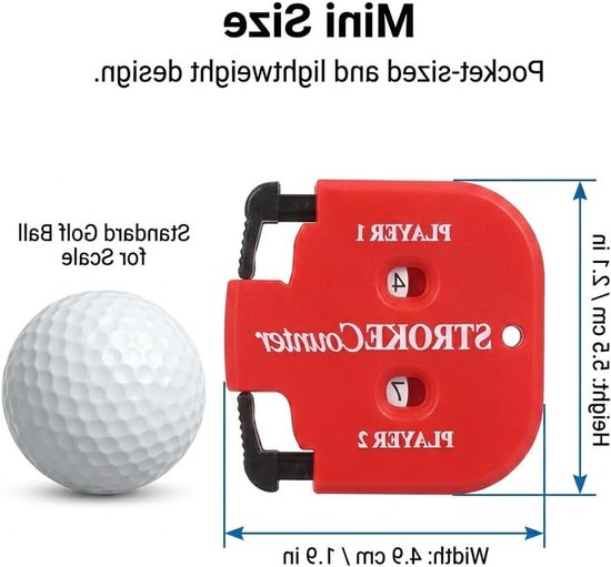 Praktische draagbare golfscoreteller in vierkant design, 2 stuks in blauw en rood, ideaal voor 2 spelers en eenvoudig mee te nemen