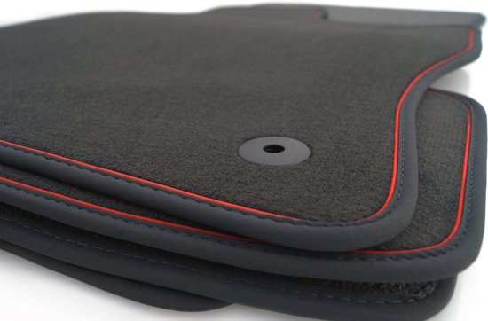 Premium Velours Vloermatten voor VW Golf 7 en Golf 8 - 4-delige Set Zwart met Rode Sierband van CarFashion